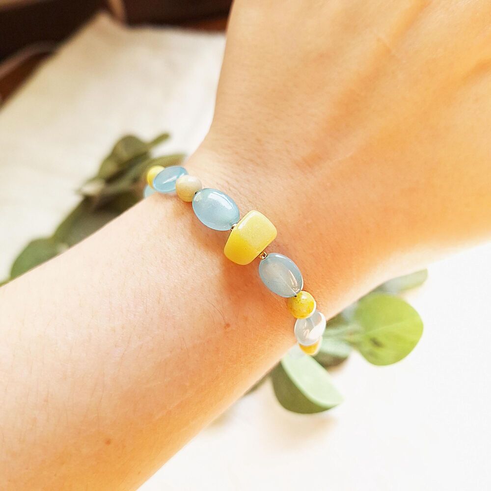 Pastel Stone Beaded Bracelet, Cottagecore Jade Bracelet, Dainty Fairycore Stack